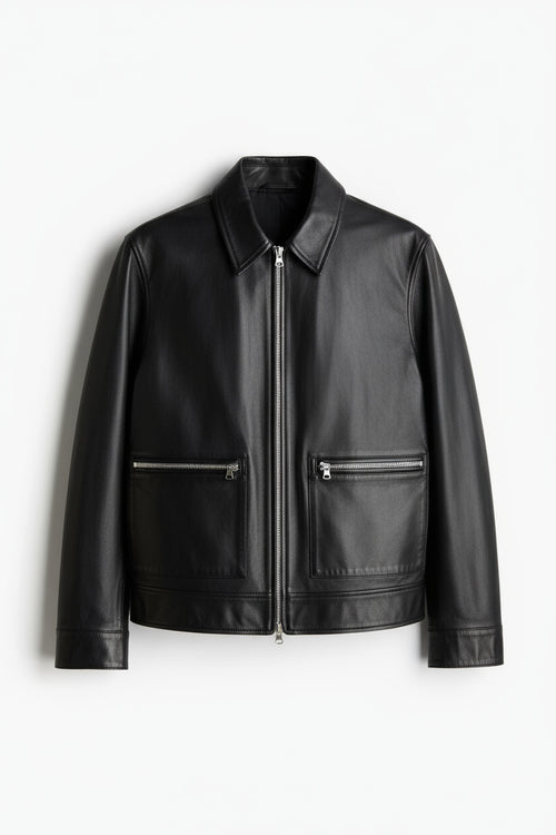 Black leather jacket on a white background